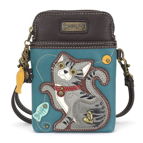 Chala Grey Tabby Cat Cellphone Crossbody Bag   827GTC7