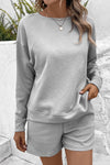 Marnie Ribbed Drop Shoulder Sweatshirt and Shorts Set