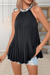 Round Neck Sleeveless Pleated Tank Top - ONLINE EXCLUSIVE!
