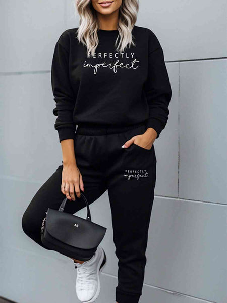 Sara PERFECTLY IMPERFECT Graphic Sweatshirt and Sweatpants Set