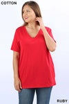 1009   Various Colors Cotton V-neck Basic T-Shirt