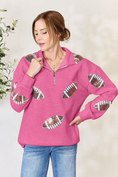 Jules Sequin Football Half Zip Long Sleeve Sweatshirt - ONLINE EXCLUSIVE!