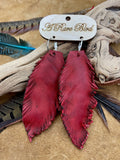 24369   Blue/Red Distressed Hand-cut Feather Earrings by A Rare Bird