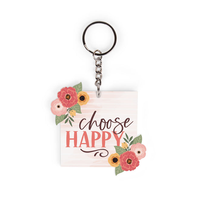 AKC0001   Choose Happy Floral Acrylic Keychain