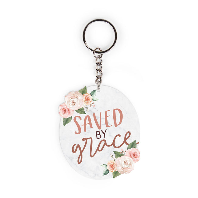AKC0005   Saved By Grace Floral Acrylic Keychain