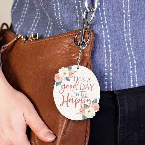 AKC0008   It's a Good Day to be Happy Floral Acrylic Keychain