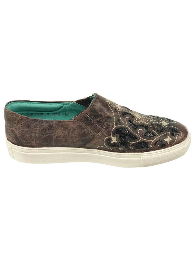 E1560   Corral Women's Embroidery Brown & Black Inlay Sneaker