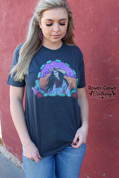 23674   Monica Turquoise Nights Graphic T-Shirt by Rowdy Crowd