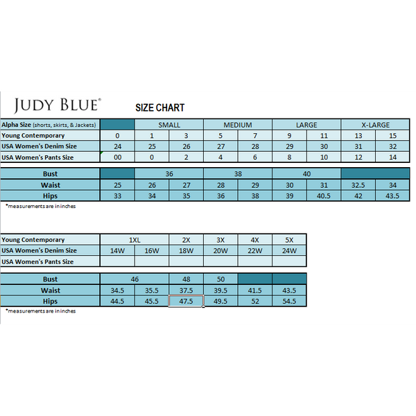 Judy Blue Jeans Size Chart & Guide
