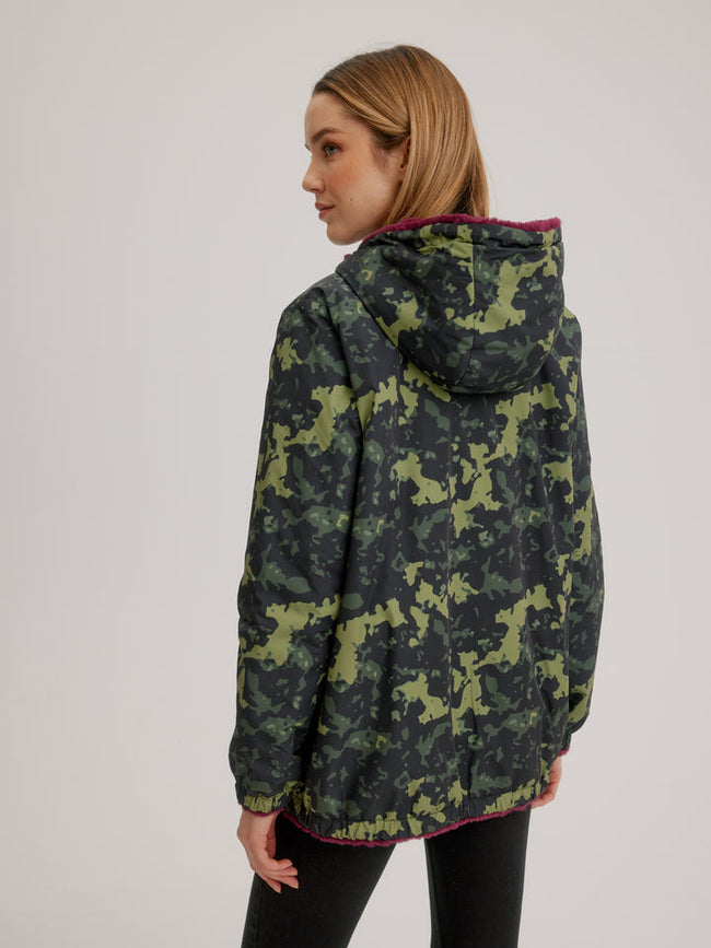 Nikki Jones Hooded Reversible Faux Fur Jacket Desert Camo