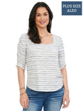 W3V37918E   Teresa Ruched Elbow Sleeve Top - PLUS Sizes