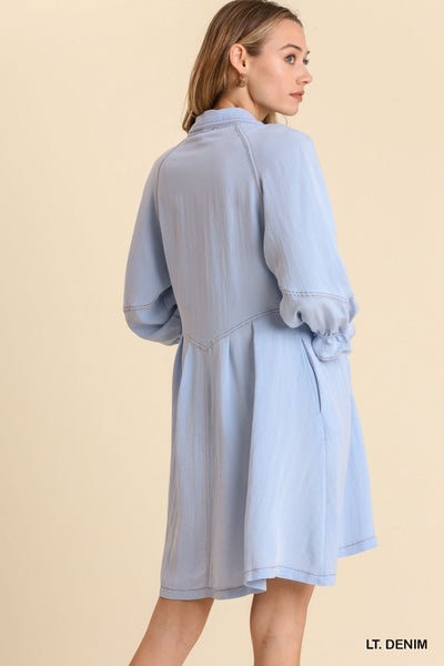0038 Vestido de tencel lavado con nieve Bridgerton con bolsillos - ¡Reg &amp; Plus!