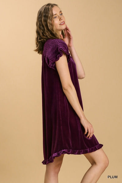 Vannetta Velvet Ruffle Sleeve Lined Dress - Reg Only!