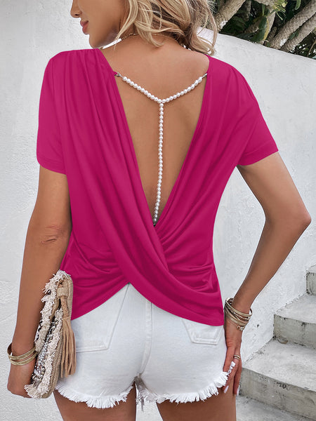 Beads Trim Back Twisted Blouse - ONLINE EXCLUSIVE!