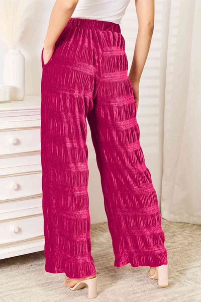 Pantalones anchos de terciopelo con fruncido escalonado y cintura alta Paula - ¡EXCLUSIVO EN LÍNEA!