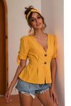 Buttoned V-Neck Short Sleeve Blouse - ONLINE EXCLUSIVE!