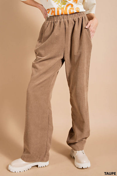 7832   Jessica Soft Corduroy Wide Leg Elastic Waist Pants