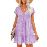 Printed V-Neck Buttoned Short Sleeve Mini Dress - ONLINE EXCLUSIVE!