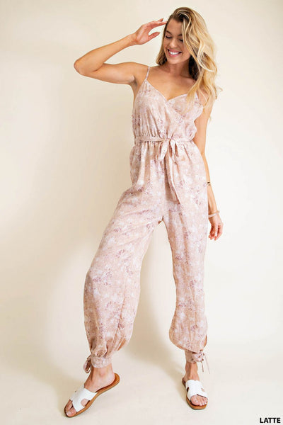 6256   Meaghan Flower Print Ankle Tie Jumpsuit - Reg Only!