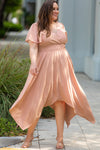 Plus Size Wide Waistband Surplice Neck Flutter Sleeve Midi Dress - ONLINE EXCLUSIVE!