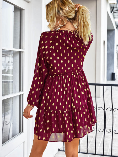 Dotted Tie-Neck Frill Trim Tiered Dress - ONLINE EXCLUSIVE!