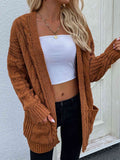 Woven Right Cable-Knit Open Front Cardigan with Front Pockets - ONLINE EXCLUSIVE!