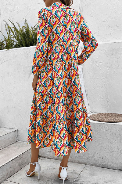 Printed Collared Neck Long Sleeve Dress - ONLINE EXCLUSIVE!