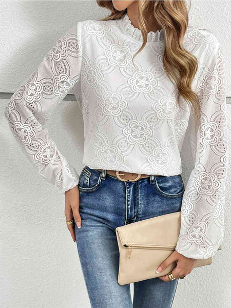Evelyn Eyelet Round Neck Long Sleeve Blouse - ONLINE EXCLUSIVE!