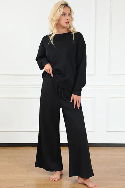 Malia Textured Long Sleeve Top and Drawstring Pants Set - ONLINE EXCLUSIVE!