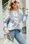 Daisy Print Openwork Round Neck Sweater - ONLINE EXCLUSIVE!