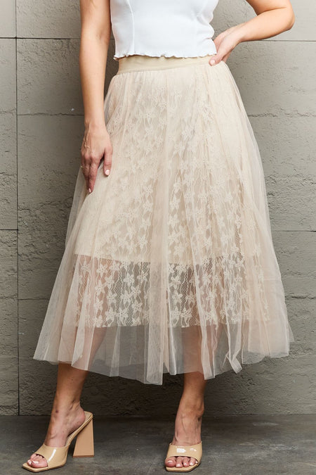 Joselle Smocked Lace Trim Midi Skirt - ONLINE EXCLUSIVE!