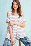 11657   Jordy Cold Shoulder French Terry Stripe Top