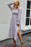 Floral Smocked Square Neck Slit Midi Dress - ONLINE EXCLUSIVE!