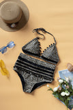 Printed Pompom Detail Halter Neck Two-Piece Bikini Set - ONLINE EXCLUSIVE!