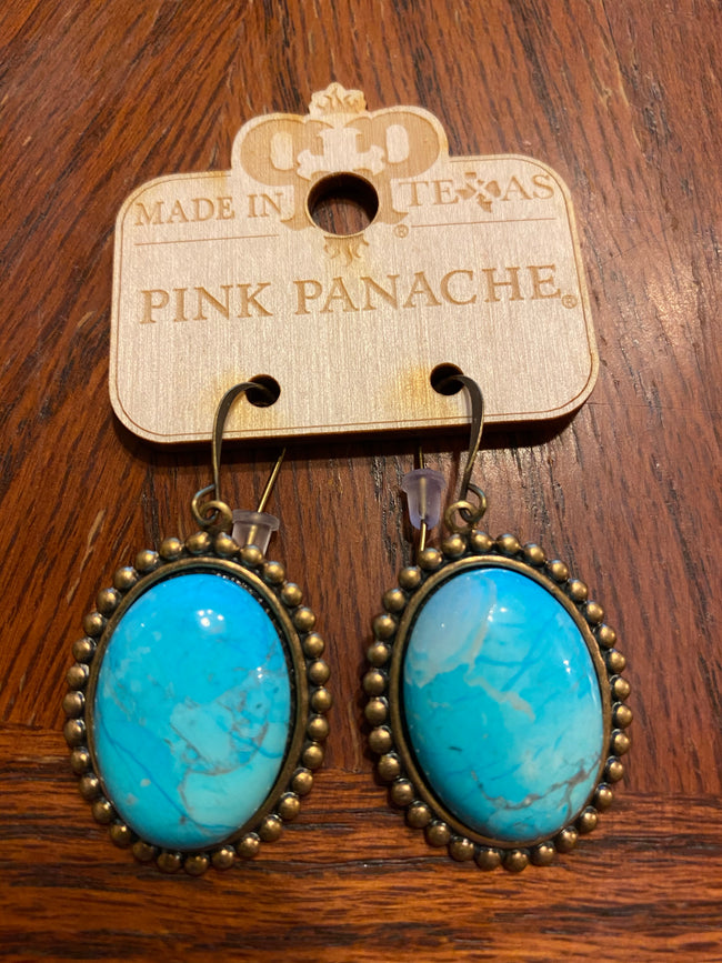 1E410BTC    Bronze small oval with Turquoise Cabochon Earrings