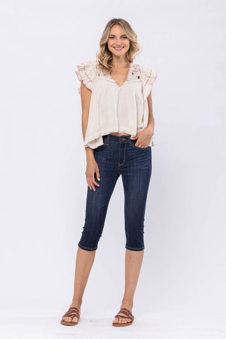 Khloe Mid-Rise Patch Capri Jeans by Judy Blue