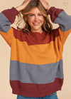 2539   Alicia Round Neck Color Block Bubble Sleeve Loose Fit Sweater