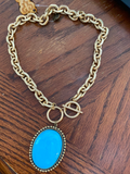 1N380BTC   Large Bronze Oval Turquoise Cabochon Necklace