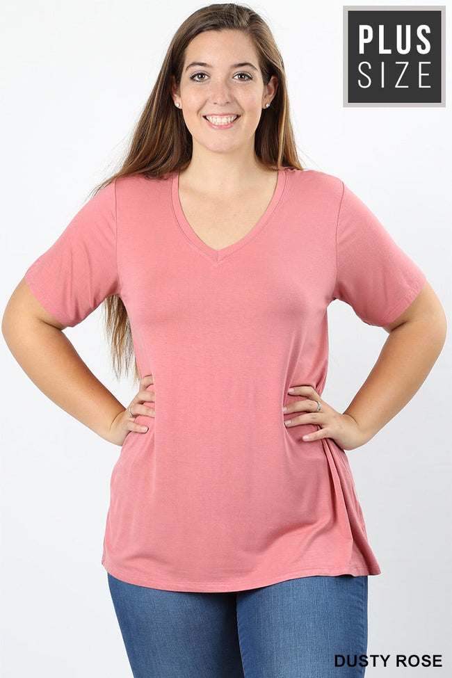 1009   Dusty Rose Cotton V-neck Basic T-Shirt