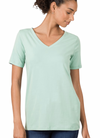 1009   Lt Green Cotton V-neck Basic T-Shirt
