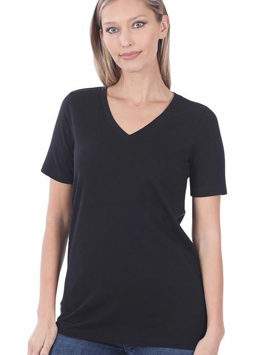 1009   Black Cotton V-Neck Basic T-Shirt