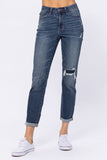 88317   Takara High Rise Destroyed Knee Patch Boyfriend Judy Blue Jeans