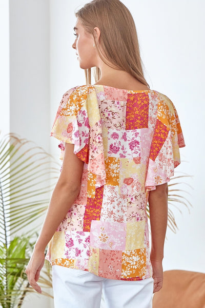 10192   Marilyn Pink Patchwork Blouse - Plus Only!