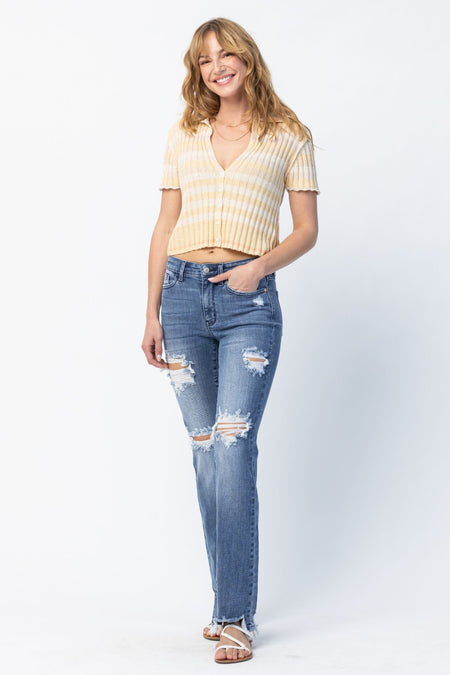 Veronica Mid-Rise Destroyed Capri by Judy Blue Jeans