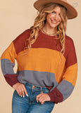 2539   Alicia Round Neck Color Block Bubble Sleeve Loose Fit Sweater