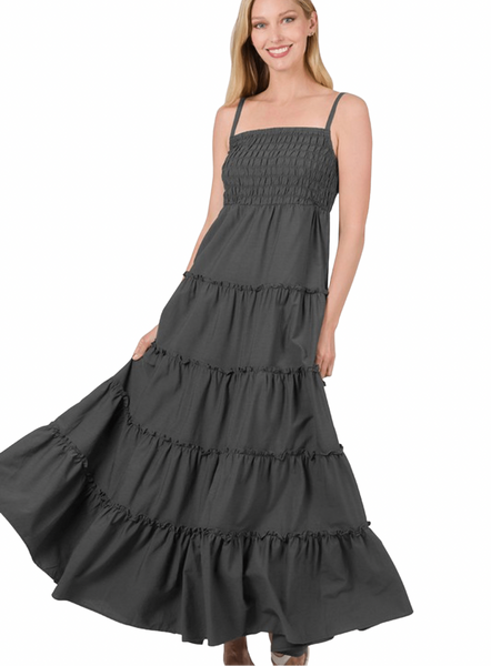Janae Woven Smocked Tiered Cami Maxi Dress – True Betty Boutique