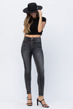 Tabitha Hi-Rise Vintage Black Wash Front Yoke Skinny Judy Blue Jeans