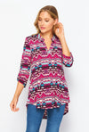 GABBY-9030   Gabby Hot Pink & Turquoise Aztec Top