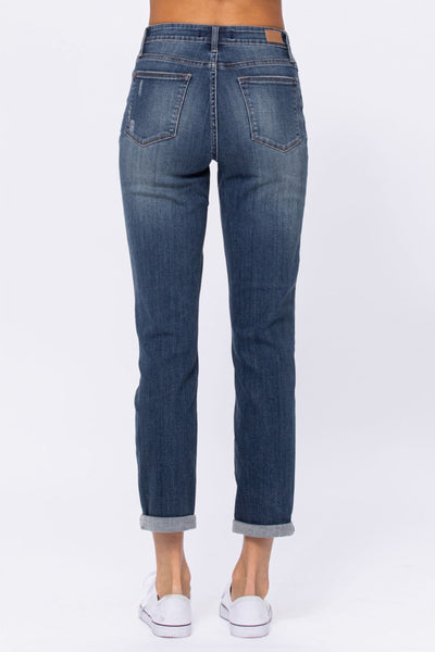 88317   Takara High Rise Destroyed Knee Patch Boyfriend Judy Blue Jeans