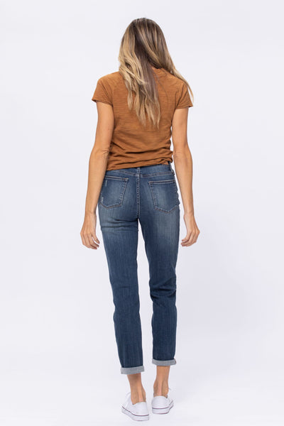 88317   Takara High Rise Destroyed Knee Patch Boyfriend Judy Blue Jeans